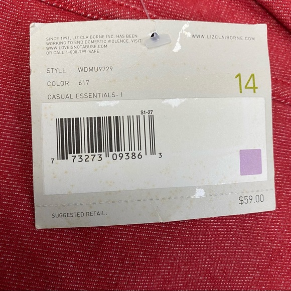 NWT Liz Claiborne Red Capri Cotton Jeans Women’s Size 14 - Picture 13 of 14
